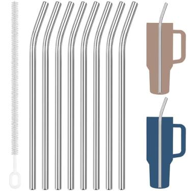 Imagem de Tomorotec Pacote com 8 canudos dobrados de aço inoxidável para copos Stanley de 1,134 g (prata)