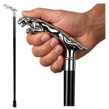 Imagem de Bengala Silver Jaguar – Bengalas de madeira para homens, mulheres, idosos equilíbrio – mobilidade, estabilidade, suporte de joelho – Bengala para idosos – Produtos de assistência a idosos – Prata de