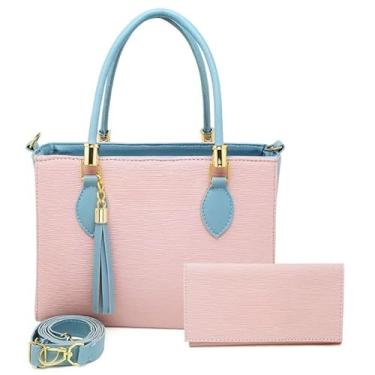 Imagem de Kit bolsa + carteira Tradicional Moderna Transversal Feminina (ROSA/AZUL,M)