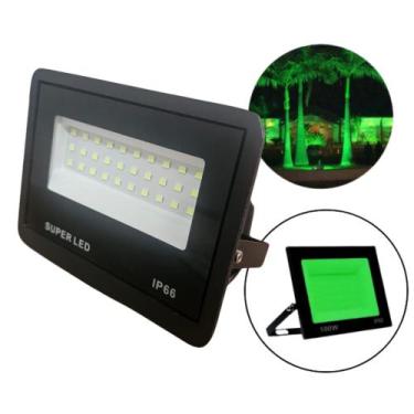 Imagem de Refletor Luminária Holofote LED Luz Verde 50W Bivolt Iluminação Extern