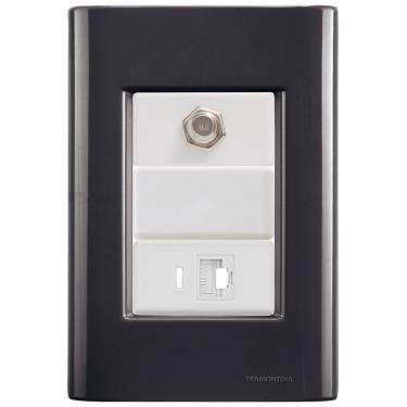 Imagem de Cj Tomadas Rj45 Ethernet + Tv Coaxial Giz Grafite Tramontina Completo Pronto Tramontina