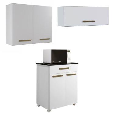 Imagem de Conjunto Balcão 2 Portas 1 Gaveta E 2 Armários Aéreo Branco