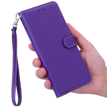 Imagem de LYJSMGZ Capa fina para iPhone 16E/SE4, carteira de couro, alça de pulso, fecho magnético, flip fólio, TPU macio, à prova de choque, proteção total, roxo, 16E