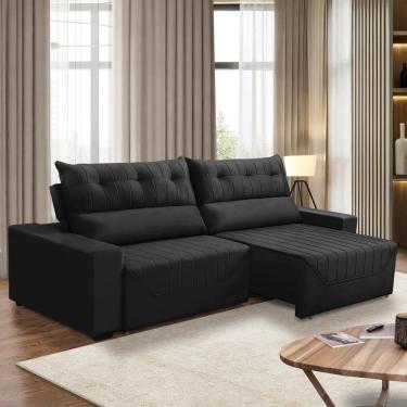 Imagem de Sofá Retrátil e Reclinável 5 Lugares 3,00m Antonella Veludo Preto Adonai Estofados