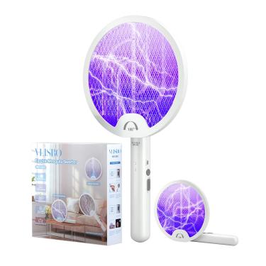Imagem de VLISBO Mata-Insetos Elétrico De 4000 V Com Cabeça Giratória 180 Graus, Bateria Recarregável 1200 Mah, Portátil Para Casa, Camping E Atividades Ao Ar Livre, Seguro Ecológico, Branco