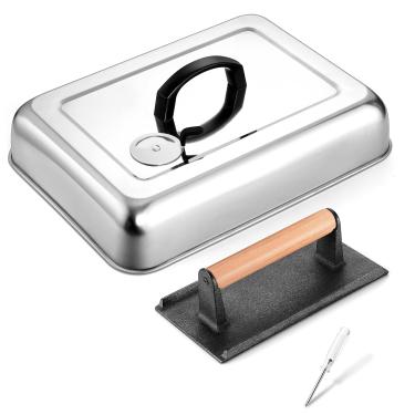 Imagem de Onader Conjunto De Prensa Para Hambúrguer Melting Dome E Smash, Aço Inoxidável, Tampa Alinhavo Com Ventilação, Ferro Fundido, Bacon Chapa