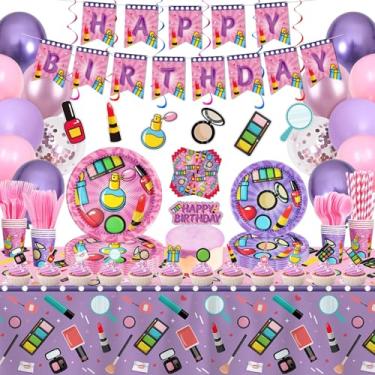 Imagem de INSPIREYEE 237 Peças Decoração Para Festa De Spa Maquiagem Suprimentos Aniversário Talheres Louças Papel Lembrancinhas Temáticas Princesa Doce Chá Bebê Serve 20