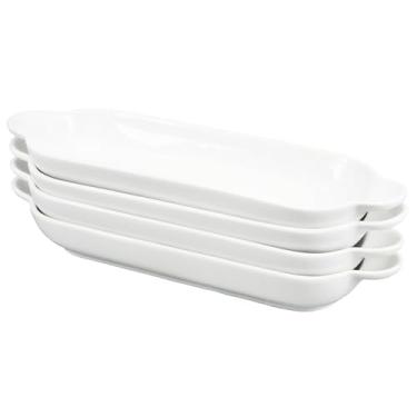 Imagem de Creativity Home Prato De Cerâmica Para Azeitonas, Bandeja Biscoitos - Grande, Resistente A Lascas, Canoa Porcelana Branca, Lavável Na Máquina Lavar Louças, Lanches, Condimentos E Aperitivos 11,2"