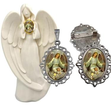 Imagem de Imagem Estatua Anjo da Guarda Com Relicario Metal Broche Resinado Deco