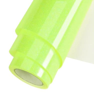 Imagem de WOOGLITTER Rolo De Vinil Transferência Térmica Htv Com Glitter Amarelo Neon 30 Cm X 1,5 M Para Artesanato Em Camisetas, Passável A Ferro, Adequado Todas As Máquinas Corte, Fácil Cortar E Remover.