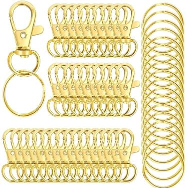 Imagem de Sugiury 100 Peças De Chaveiros Giratórios Premium Com Ganchos Pressão E Argolas, Clipe Chaveiro Metal Anel, 50 Corrente Anéis Para Cordão, Artesanato, Fabricação Joias, Ouro 32 Mm/1,25 Polegadas