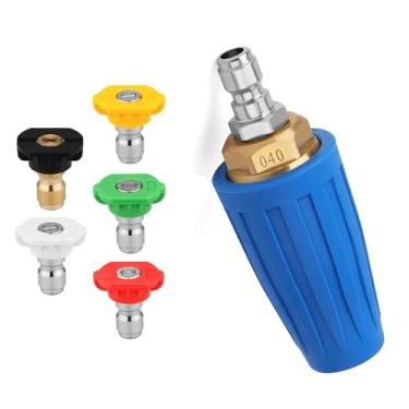 Imagem de Lavadora de pressão com bico turbo duplo, bocal turbo rotativo de 360° para lavadora elétrica com conector rápido de 1/10.2 cm, bocal turbo duplo de 2,5 orifícios, 4-6 GPM, 4000 PSI (bocal azul único)