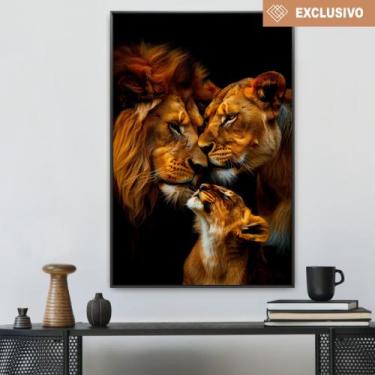 Imagem de Quadro decorativo família de leão com um filhote - MeMoldura, Moldura 