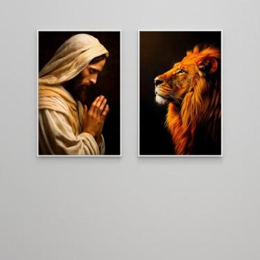 Imagem de Quadro decorativo Jesus e o leão da tribo de Judá - MeMoldura, Moldura