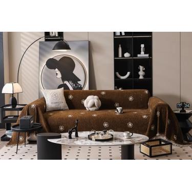 Imagem de Capa de sofá de flor de chenille grossa para poltrona poltrona reclinável 3/4 almofada para sofás de animais de estimação, antiderrapante, elástico, protetor de móveis 188 x 389 cm