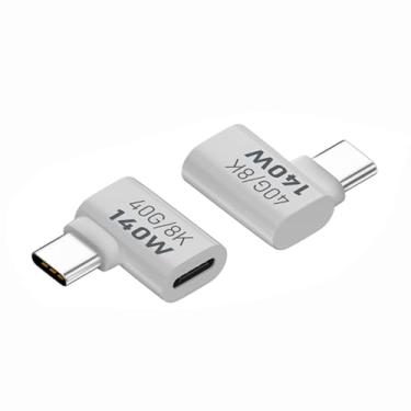 Imagem de JORINDO 2 peças de adaptador de extensão USB C macho para fêmea de ângulo esquerdo e direito, adaptador extensor tipo C de 140 W para Thunderbolt 4/3, MacBook Pro/Air, laptop, telefones e mais