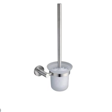 Imagem de Conjunto de banheiro em níquel escovado - porta-papel, barra para toalhas e gancho para roupão | Aço fosco, 5 peças, porta-escovas