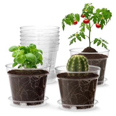 Imagem de WSMKSZ 10 cm de 8 peças de vasos de berçário transparentes para mudas, vasos de sementes transparentes com bandejas, vaso de plástico transparente para transplante de mudas de flores (transparente)