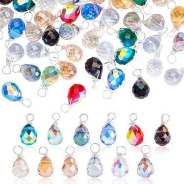 Imagem de AHANDMAKER Pingentes de cristal em forma de gota 72 peças, pingentes de vidro de 12 cores, pingentes de contas facetadas, lustre com fio de cobre para fazer joias, artesanato, decoração para pendurar