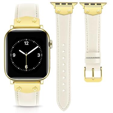 Imagem de JR.DM Pulseira de couro feminina compatível com Apple Watch séries 10/9/8/7/6/5/4/3/2/1 de 38 mm, 40 mm, 41 mm, 42 mm, 46 mm, 49 mm, 40 mm, 40 mm, 41 mm, 41 mm, 42 mm, 46 mm