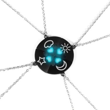 Imagem de ATLVXJL Conjunto de 4 peças de aço inoxidável BFF Amizade quebra-cabeça pingente conjunto de colar, função luminosa