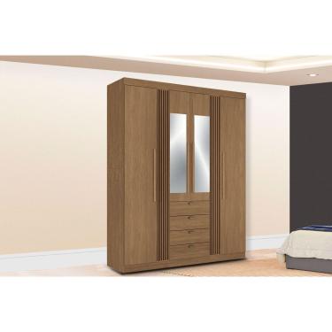 Imagem de Guarda Roupa Casal 4 Portas (2 c/ Espelho) e 4 Gavetas Aurora 4.4 Jatobá - Santos Andirá