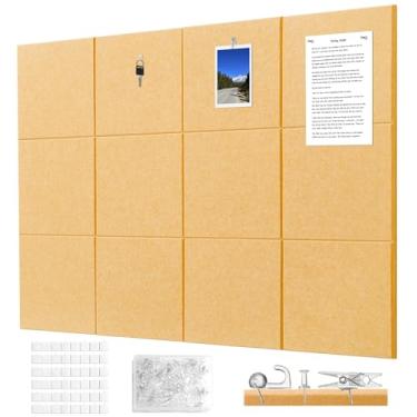 Imagem de G Gamit Quadro de avisos de parede de feltro grande quadro de cortiça alternativo pacote com 12 30 x 30 x 1,2 cm placa de feltro com abas adesivas removíveis seguras para escritório em casa, escola