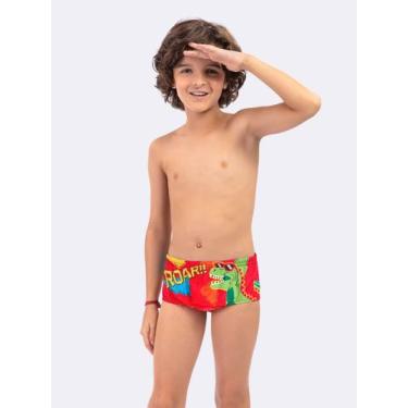Imagem de Sunga Dinossauro Rock com Proteção UV50+ - Veggi, Vermelho, 12, Menino