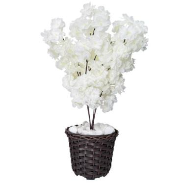 Imagem de Flor Cerejeira Pessegueiro Artificial + Vaso Trançado Pedra - Flor Imp