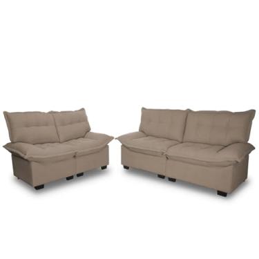 Imagem de Conjunto Sofá Coliseu 3 e 2 Lugares Linho Bouclê Marrom - King House