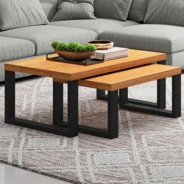 Imagem de Mesa de Centro Industrial Kit 2 Peças 100% Mdf Freijó/Preto Fosco F40 