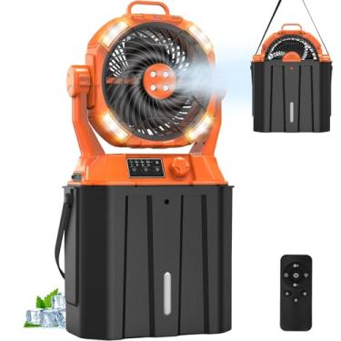 Imagem de HIMONI Ventilador de nebulização portátil - balde de 9L, ventilador de pátio/acampamento de 25,4 cm, ventilador de chão alimentado por bateria recarregável USB de 20000 mAh com tanque de água de 9L,
