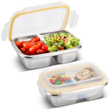 Imagem de Blushtier Embalagem com 2 recipientes de lanche de aço inoxidável, compartimento duplo de 550 ml com tampas, aço inoxidável 304, armazenamento de alimentos reutilizável, fácil de lavar, ideal para