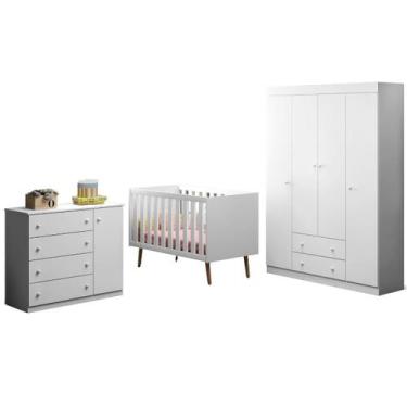 Imagem de Dormitorio Infantil Helena com Berço Q Encanto MDF Branco Pheonix Baby