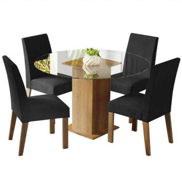 Imagem de Mesa de Jantar Tampo Vidro Redondo 4 Cadeiras Rustic-oxford - MADESA