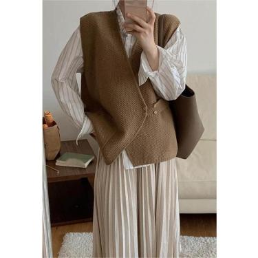 Imagem de Colete De Malha Sem Mangas Mulheres Inverno Camisola Tanque Senhoras V Neck Malha Camisola Colete Design Solta Sentido Pulôveres Sem Mangas Camadas Desgaste Com Moda, As Picture, M