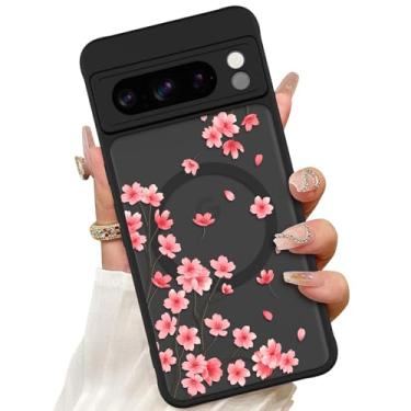 Imagem de ZIYE Capa magnética para Google Pixel 8 Pro de 6,7 polegadas [compatível com MagSafe] Capa rígida de policarbonato e TPU macio com flor de cerejeira rosa floral antiarranhões à prova de choque capa de