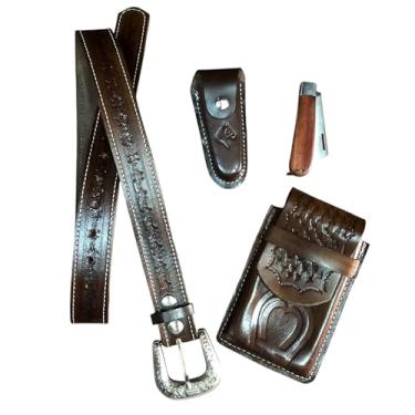 Imagem de Kit Acessórios Bainha e Canivete Capa de Celular e Cinto (marrom, 130cm/ tam 48 e 50)