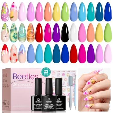 Imagem de Conjunto de esmalte de gel Beetles – Kit de esmalte de gel olho de gato Magical Kingdom, 20 cores rosa brilhante, azul, branco, preto, verde, roxo, pastel, embeba LED UV com 3 peças, base superior