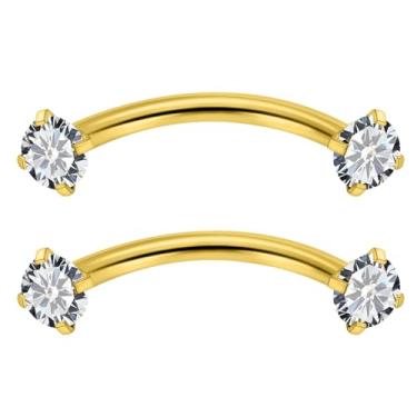 Imagem de Vqoxaggi Piercing de sobrancelha 16G, aço cirúrgico, zircônia cúbica, rosca interna, vertical, labret, lábios, barra curvada, pequenos anéis de sobrancelha, torre de orelha, pequeno anel de umbigo