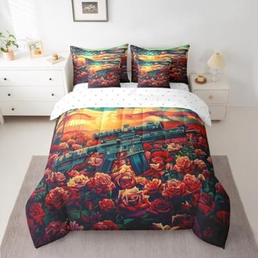Imagem de Castle Fairy Conjunto de edredom de 7 peças de rifle militar para crianças, romântico, rosa, floral, tamanho Queen, para meninos, meninas, adultos, supermacio, resistente ao desbotamento
