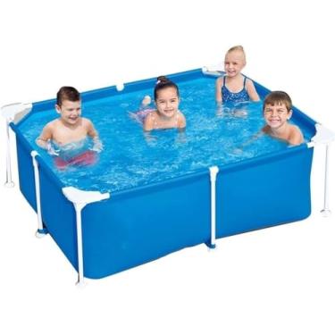 Imagem de Piscina De Quadro, Piscina Retangular De Estrutura De Metal Com Bomba De Filtro, Piscina De Remo Infantil Piscina Emoldurada Lona Dobrável, Blue, 221 * 150 * 43cm