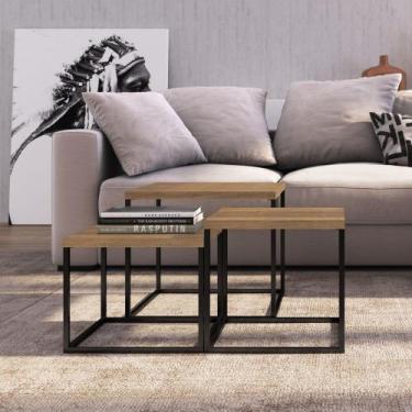 Imagem de Conjunto Mesa de Centro Cube 3 peças Estrutura Metálica Freedom Móvel 