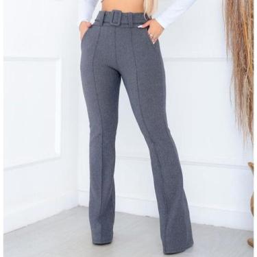 Imagem de Calça Flare Feminina com Cinto Fixo e Bolsos Frontais - Nerimarmodas, 