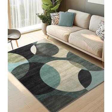 Imagem de YIHOUSE Tapete circular abstrato contemporâneo, tapetes verdes geométricos laváveis, antiderrapante e fino para áreas de alto tráfego na sala de estar, quarto, escritório, cozinha, sala de jogos