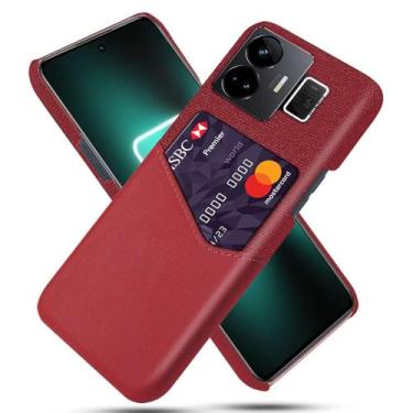 Imagem de Capa para OPPO Realme GT NEO 5,Anti-deslizamento,Proteção contra quedas de 360°,Resistência à impressão digital,Tela e caso de couro PU com 1 slot de cartão atrás-Red