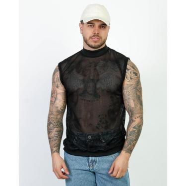 Imagem de Camiseta Regata Gola Alta Malha Ramada Telinha Textura Slim-Masculino