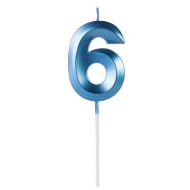 Imagem de Vela de Aniversario Design Azul Perolizada (Numero 6)