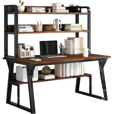 Imagem de Mesa De Computador Com Prateleiras De Armazenamento E Estante Com Estrutura De Metal Resistente Estação De Trabalho De Estudo De Escrita Para Quarto Mesa De Trabalho Simples Para Escritório