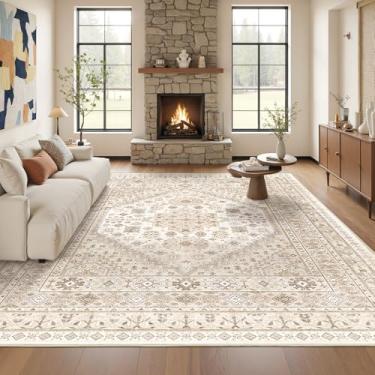 Imagem de Restydon Tapetes laváveis 20 x 25 cm para sala de estar, tapete grande antiderrapante para quarto de bebê, tapetes florais vintage para quarto, tapete fino para decoração de casa de fazenda (creme